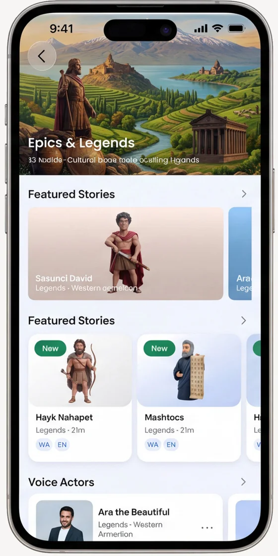 LegendBox World app browsing Epics and Legends stories